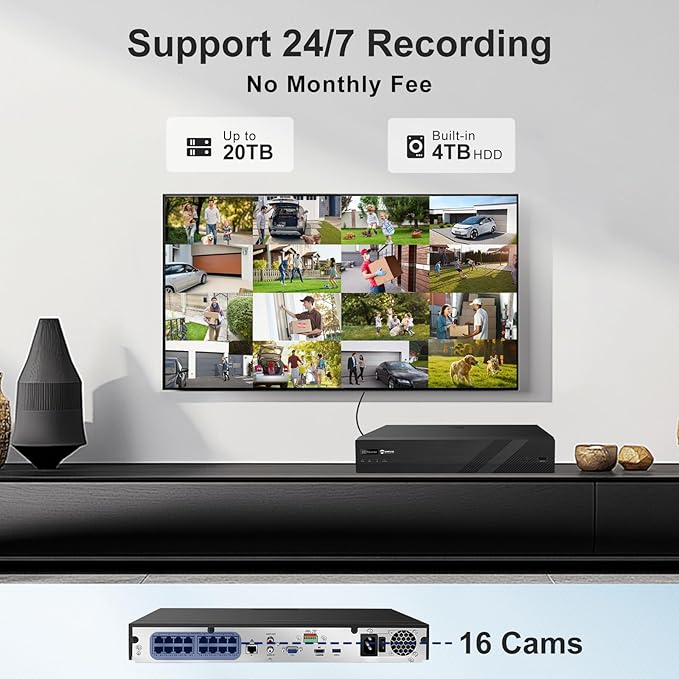 Anpviz 12MP 16CH NVR PoE Security Camera System with AI Human Vehicle Detection, 16x 6MP Wired IP Turret Cameras Outdoor, Built in Mic, 16CH 12MP PoE NVR with 4TB HDD, CCTV for Business Home, NDAA