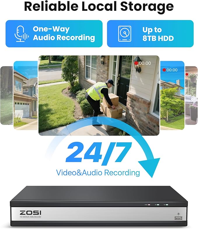 ZOSI C220 16CH 4K PoE Home Security Camera System, 16 Channel 4K 8MP NVR with 4TB HDD for 24/7 Record, 12 x 4MP(1440p) QHD 2.5K Dome IP Cameras Outdoor Indoor, Smart AI Human Detection, Two-Way Audio