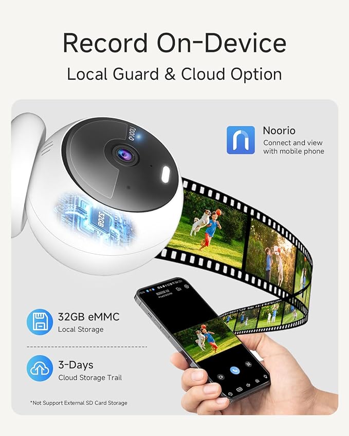 Noorio 2MP Security Cameras Wireless Outdoor Battery Powered Camera Surveillance Exterieur for Home, Color Night Vision, AI Motion Detection, 2.4G WiFi, IP66, 32GB Local Storage, 2-Way Audio (2 Pack)