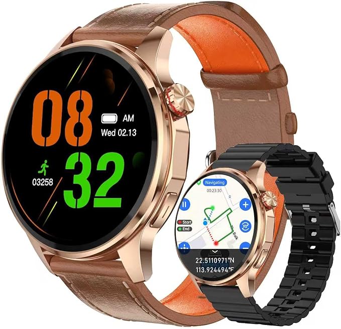Smart Watch for Men Built-in GPS with Map(Answer/Make Call/Text), 1.46" AI Smartwatch for Android Phones/iPhone, 100+ Sport Mode Fitness Tracker with Health/Sleep Monitor, Compass/Barometer(2 Straps)