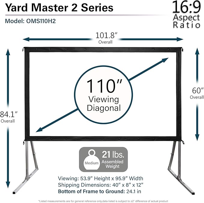 Elite Screens Yard Master 2, 110 inch Outdoor Projector Screen with Stand 16:9, 8K 4K Ultra HD 3D Fast Folding Portable Movie Theater Cinema 110" Indoor Foldable Easy Snap Projection Screen, OMS110H2
