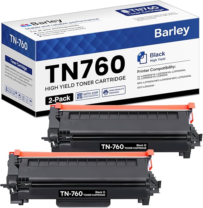 TN-760 TN760 High Yield Black Toner Cartridge Compatible TN 760 Toner Cartridge Replacement for Brother TN760 TN-760 DCP-L2550DW MFC-L2750DW MFC-L2710DW Toner Printer (2-Pack).