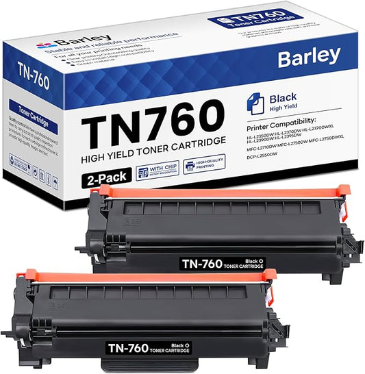 TN-760 TN760 High Yield Black Toner Cartridge Compatible TN 760 Toner Cartridge Replacement for Brother TN760 TN-760 DCP-L2550DW MFC-L2750DW MFC-L2710DW Toner Printer (2-Pack).