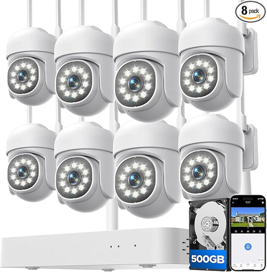 Security Cameras Wireless Outdoor,5MP Color Night Vision Home Security Camera System Wireless with Auto Tracking,Up to 10CH,360° PTZ,2-Way Audio,2.4/5GHz WiFi, for Home & Business Surveillance Kits