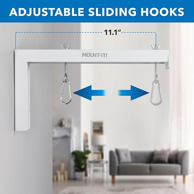 Mount-It! Projector Screen Wall Mount L-Brackets - Extra Large Wall and Ceiling Hanging Mount for Home Projector and Movie Screens, 12 inch Mounting Hooks, 1 Pair, White, 66 Lb Each Capacity