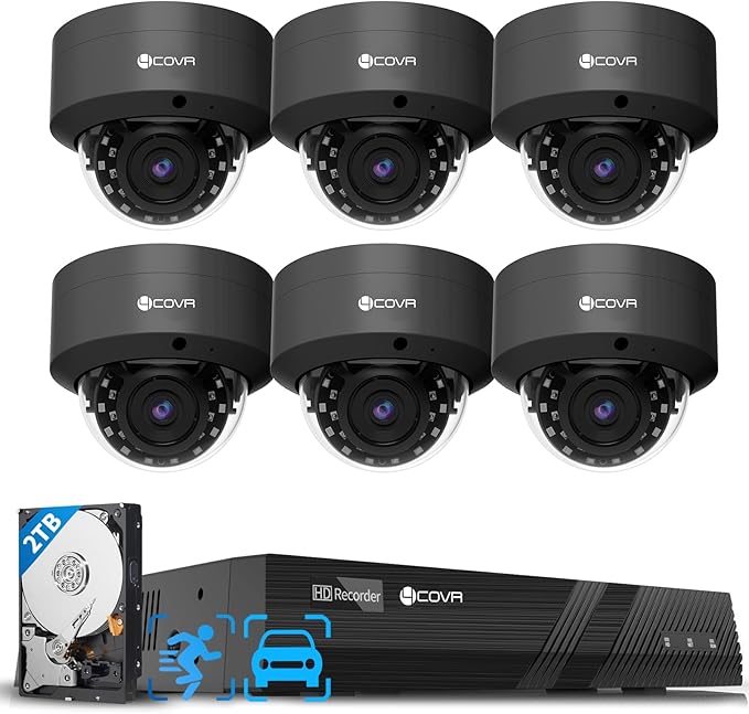 4COVR PoE Security Camera System, 6X 8MP IK10 Vandal-Proof Commercial Wired PoE IP Dome Camera IP67, AI Human Vehicle Detection, 8 Channel 4K NVR 2TB HDD, 24/7 Home Surveillance Outdoor, LY54AB8M0806