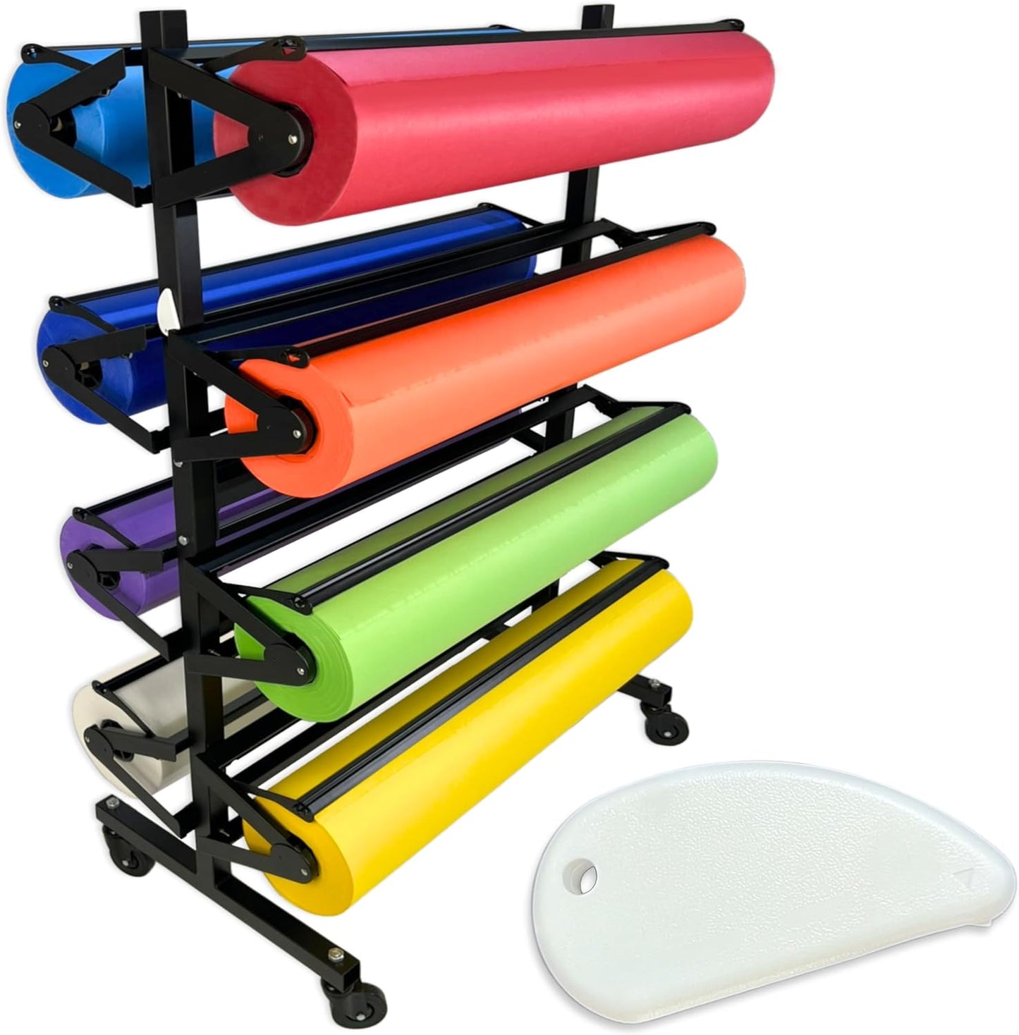 Paper Roll Holder, Dispenser Rack and Cutter - 8 Racks for Large, 36" Butcher, Craft, Gift Wrap & Art Kraft Rolls â Durable, Mobile Rolling Organizer with Ceramic Blade for Classroom, Studio & Retail