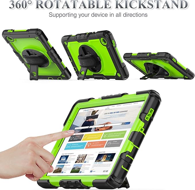 SEYMAC stock Case for Samsung Galaxy Tab A7 Lite 8.7'' with Screen Protector Pencil Holder [360 Rotating Hand Strap] &Stand, Drop-Proof Case for Samsung A7 Lite 2021 SM-T220/T225/T227, Green/Black
