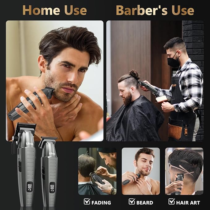 Ufree Professional Hair Clippers for Men with Bag, Mens Clippers and Trimmers Set, Barber Clippers Set, Electric Beard Trimmer, Gifts for Men, Gray