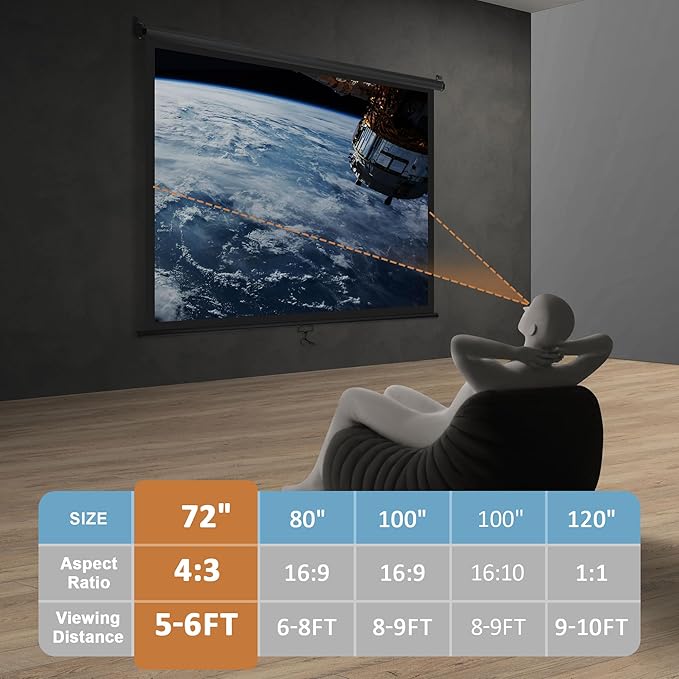 SUPER DEAL 72'' 4:3 HD Projection Screen Foldable Anti-Crease Portable Projector Movie Screen Manual Pull Down for Home Theater Presentation Education Outdoor Indoor Public Display, Black