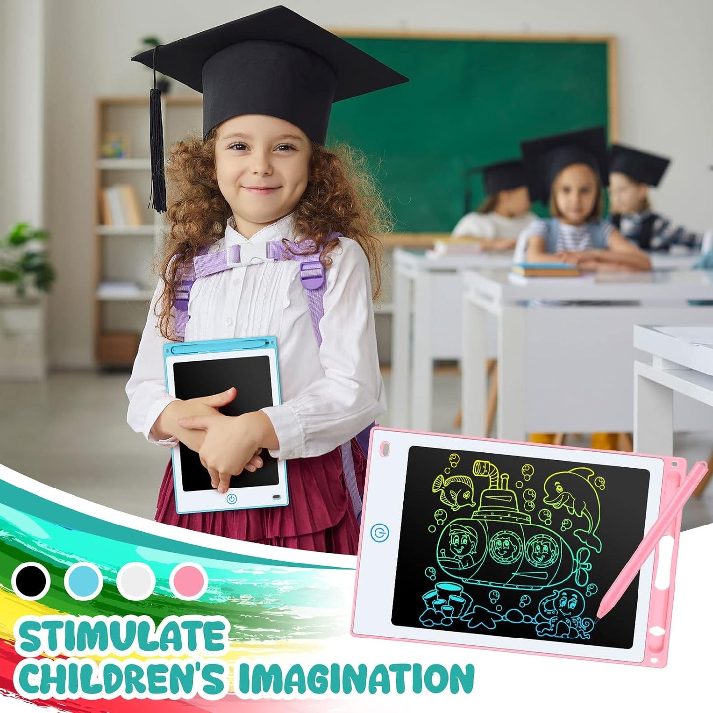 Zhehao 20 Pack LCD Writing Board for Kids, 8.5 Inches Doodle Reusable Screen Drawing Pad Erasable Painting Pads Educational Toy for 3-8 Years(Light Blue, Black, Pink, White)