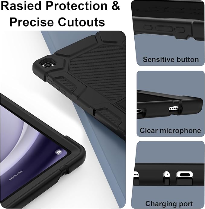 Rantice Case for Samsung Galaxy Tab A9+/A9 Plus 11", Heavy Duty Shockproof Rugged Protective Case with Kickstand for Galaxy Tab A9+/A9 Plus 11 Inch (SM-X210/X216/X218), Black