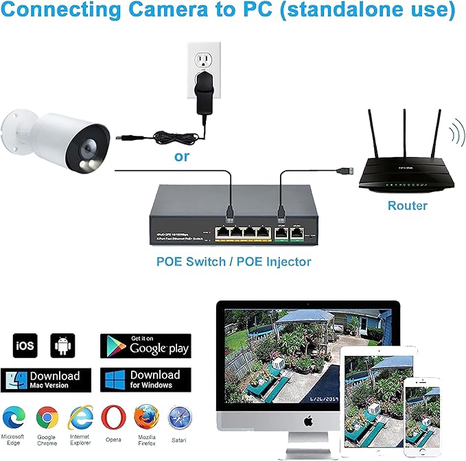Real HD 8MP 4K PoE IP Full Color Night Vision Security Camera Outdoor, 2.8mm Wide Angle 105° FOV, H.265, Waterproof IP66, Metal Housing Bullet IP Camera, NDAA Compliant