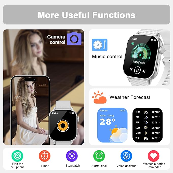 Smart Watch for Men Women, 1.85'' AMOLED HD Fitness Watch with 120+ Sports Modes, Bluetooth Call/Heart Rate/Sleep Monitor/Pedometer, Smartwatch for Android iOS, IP68 Waterproof, Silver