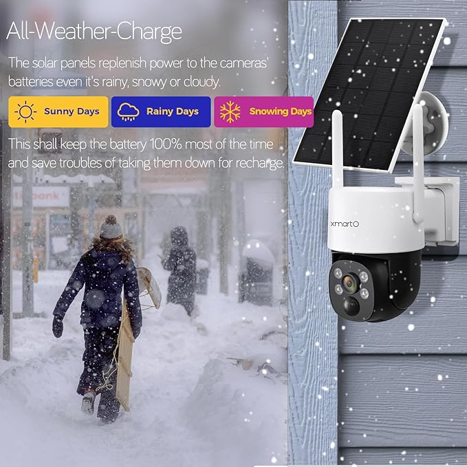 [Night Color] XMARTO 10CH 6Pcs 2K HD Wireless Solar Security Camera System with Starlight Color Night Vision, PTZ Control, Long Range WiFi6, HDMI View on Monitor, 0 Monthly Fee, 64GB Micro SD