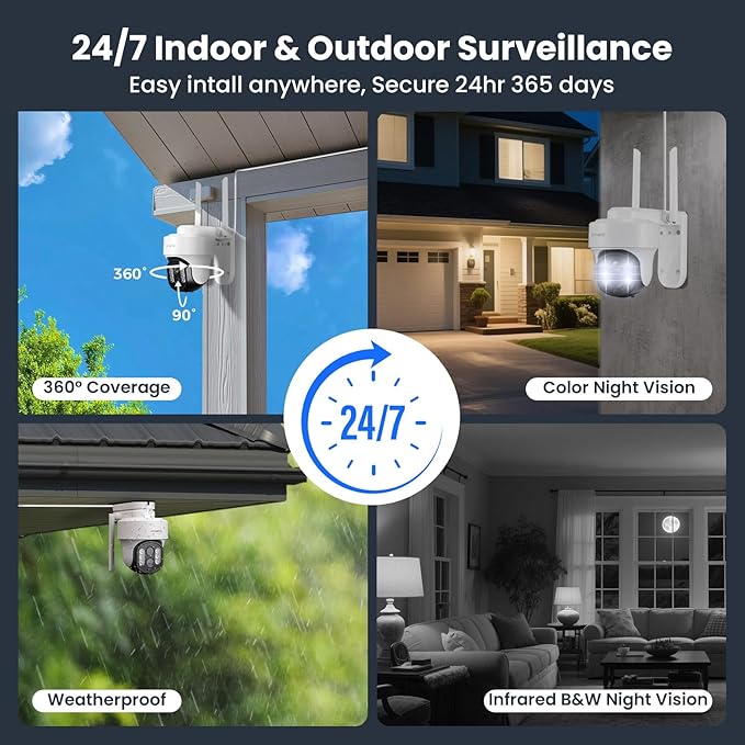 xmartO 10CH 8 Pcs Home Security Camera Kit, 4 * 10X Zoom WiFi6 Security Camera and 4 * 2K HD Dome Camera, 2-Way Audio, Night Vision, 24/7 Surveillance Camera, No Monthly Fee(Include 1TB Hard Drive