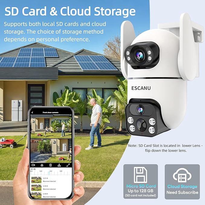 Security Cameras Wireless Outdoor with Dual Lens,Solar Cameras for Home Security with 360° View Pan/Tilt,Night Vision,Waterproof,PIR Alarm,2-Way Audio,SD/Cloud Storage,No Month Fee,2.4GHz WiFi(4 Pack)