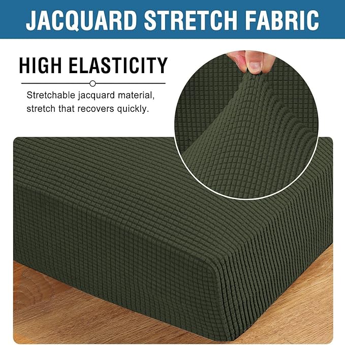 H.VERSAILTEX Super Stretch Individual Chaise Cover Sectional Couch Covers for L Shaped Sofa Both Left/Right Featuring Thick Jacquard Textured Twill Fabric (1 Piece Chaise Cover, Olive)