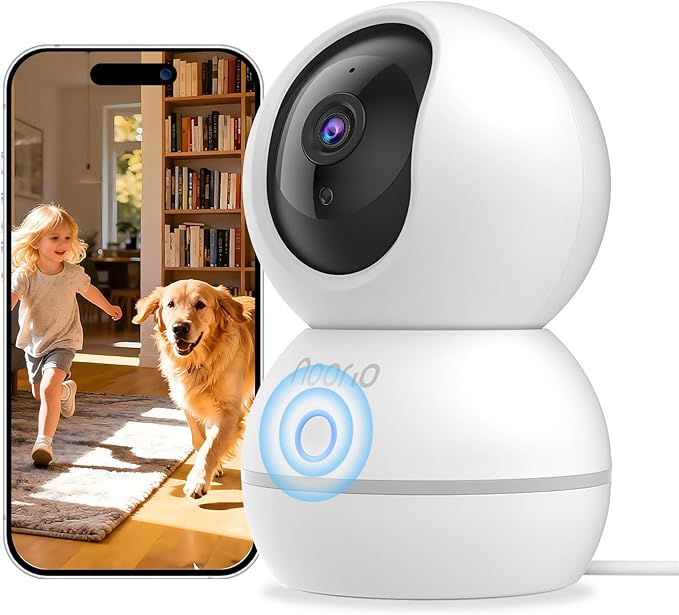 Noorio Security Camera Indoor, 4MP UHD Pet/Dog Camera 360-Degree for Home Security, One-Touch Call, Auto Motion Tracking, Night Vision, 2.4G Only