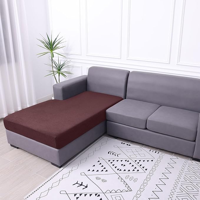 hyha Waterproof Sectional Couch Covers, Non Slip Sofa Couch Cushion Covers L Shape, Thick Stretch Jacquard Fabric, Washable Sofa Slipcovers with Elastic Bottom (1 Piece for Chaise XL, Chocolate)