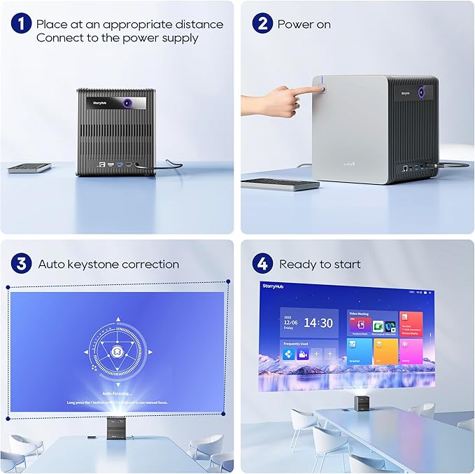 CZUR StarryHub Video Conferencing System, 2200 ANSI Lumens Short Throw Projector + HD 1080P Conference Room Camera with Auto Framing + 6 AI-Driven Microphones + Conference Speakers