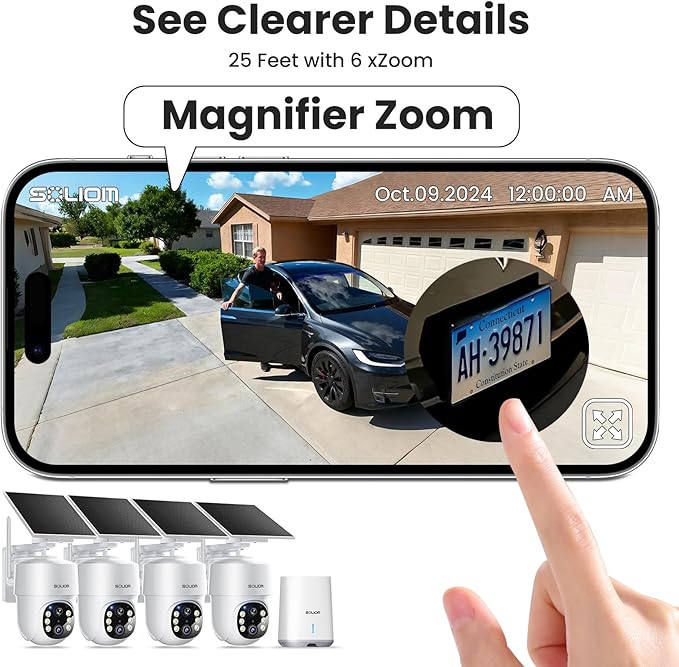 SOLIOM- 5MP Security Cameras Wireless Outdoor, No Subscription,4-Cam Pack, Solar Powered Home Security Camera with 360° Auto Tracking, Pan & Tilt, 3K Color Night Vision,5G & 2.4G Router Compatible