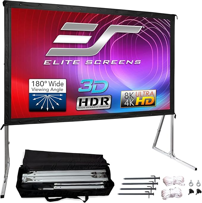 Elite Screens Yard Master 2, 100 inch Outdoor Projector Screen with Stand 16:9, 8K 4K Ultra HD 3D Fast Folding Portable Movie Theater Cinema 100" Indoor Foldable Easy Snap Projection Screen, OMS100H2