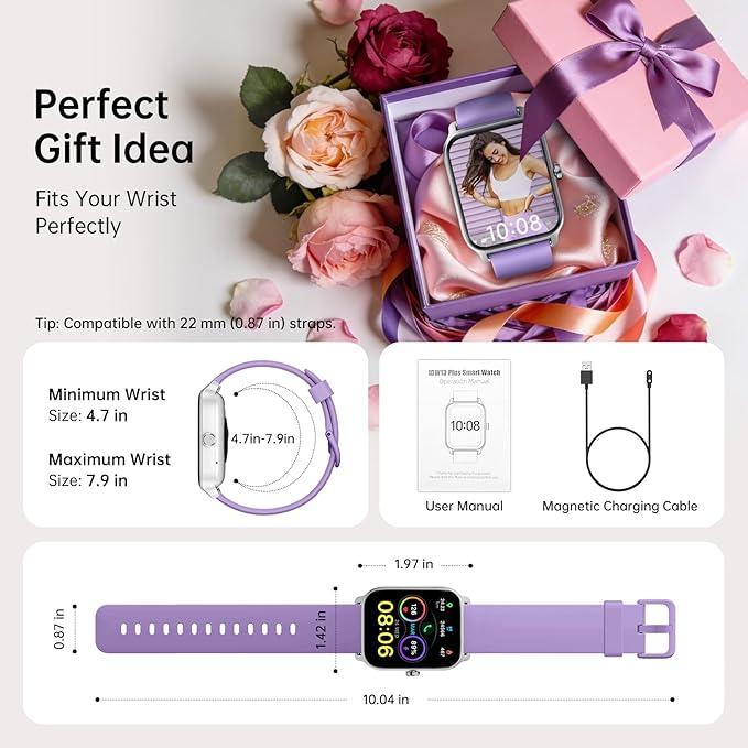 Smart Watches for Women with Alexa & Bluetooth Call,1.85" HD Screen Fitness Tracker,30-Day Battery,Heart Rate/Sleep/SpO2 Monitor,100+ Sports Modes,2ATM Waterproof Smartwatch for Android iPhone(Purple)