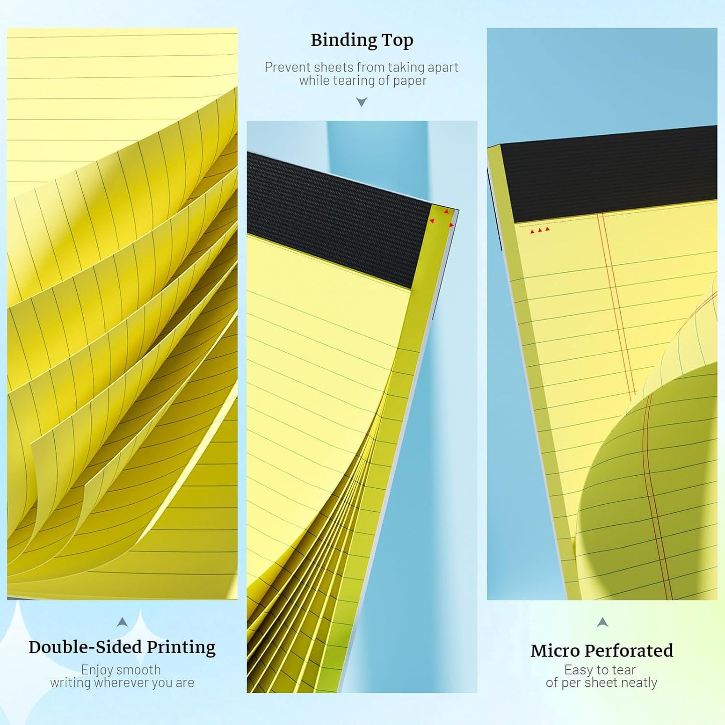 Legal Pad 8.5 x 11 Notepad, 6 Pack Lined Paper College Ruled 8.5 x 11 Legal Pads, Double-Side Printed Yellow Paper Note Pads 8.5 x 11 Writing Paper Pads 30 Sheets Per Note Pad for School, Home, Office