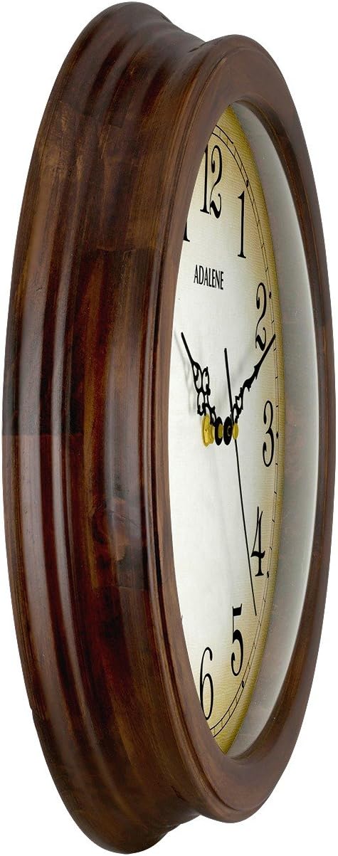 Adalene Wall Clocks Large Decorative For Living Room Decor 14 Inch Wooden Frame - Quiet Battery Operated Wood Wall Clock Silent Non Ticking Analog Quartz Movement, Large Numbers, For Kitchen, Bedrooms