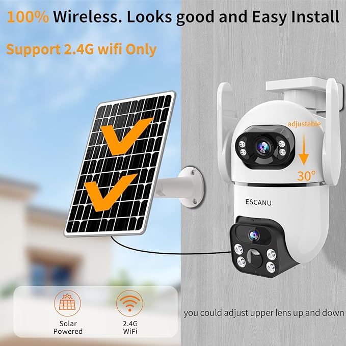 Dual Lens Security Cameras Wireless Outdoor for Home Security,WiFi,2-Way Audio,Night Vision,Motion Detection,No mothly fee Cameras,IP65 Water Proof