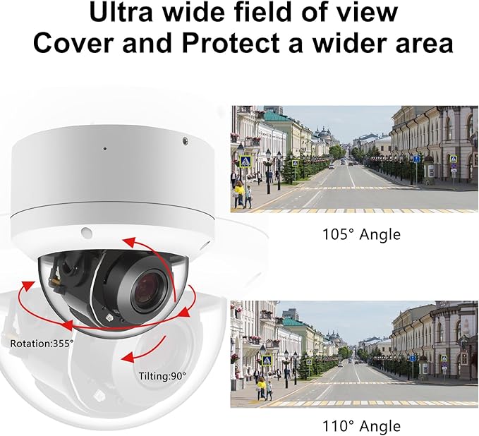 IP Security 4K 8MP H.265 POE PTZ Dome Camera, 5X Optical Zoom, 2.7-13.5mm Lens, Indoor/Outdoor Network IP Camera, Pan 355° Tilt 90°, IP66 Waterproof, 98ft Night Vision, Motion Detection