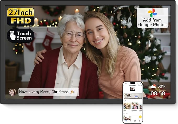 NexFoto 27 Inch Touchscreen Digital Picture Frame, FHD WiFi Photo Frame Electronic, 64GB Digital Frame, Add Photos from Google Photos, Upload Videos, Gifts for Christmas/Mom/Grandparents, Black