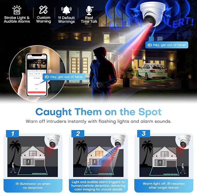 8MP Active Deterrent IP Camera, 4K PoE Camera Outdoor w/Red-Blue Alarm Lights & Sound, 98FT Smart Color Night Vision, 2-Way Audio, AI Human/Vehicle Detection, Full Metal IP67, 127°Wide Angle