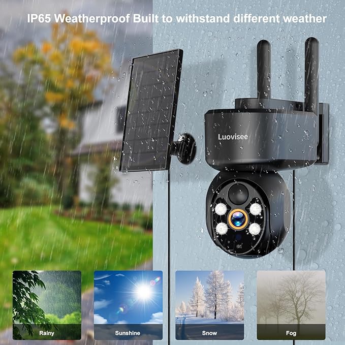 2K Solar Security Camera Wireless Outdoor,WiFi Cameras for Home Security Battery-Powered,Compatible with Alexa,360°PTZ Full Color Night Vision,PLR Alarm,2-Way Audio,Cloud/SD Storage