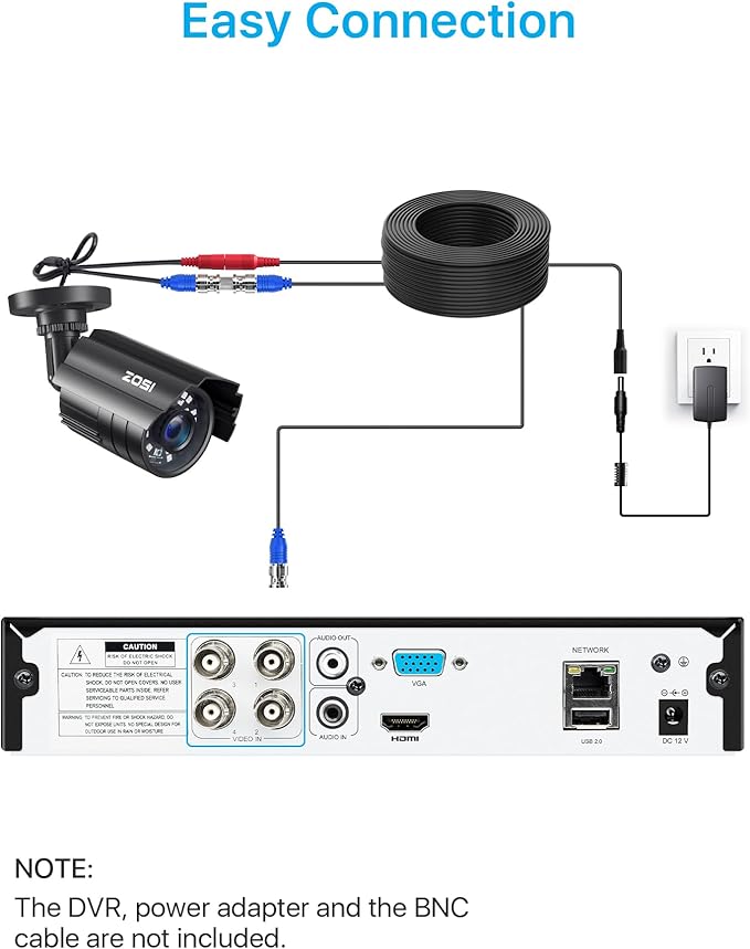 ZOSI 1080P HD TVI Security Camera for Home Office Surveillance CCTV System, 2MP Outdoor Indoor Weatherproof Bullet BNC Camera with Metal Housing, Night Vision, for 1080P/5MP/4K HD-TVI Analog DVR