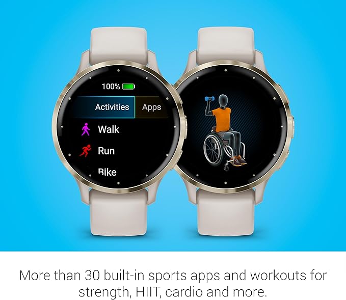 Garmin Venu 3S Running GPS Smartwatch with AMOLED Display, Advanced Health, Fitness Features, Up to 14 Day Battery Life with Signature Power Bundle | Soft Gold with Ivory Silicone Band
