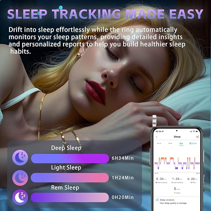 Smart Ring for Women – Fitness Tracker Ring with Heart Rate, SpO2, Blood Pressure, Sleep Monitoring, Step & Calorie Counter, No Subscription Fee, iOS & Android Compatible (Silver, 13)