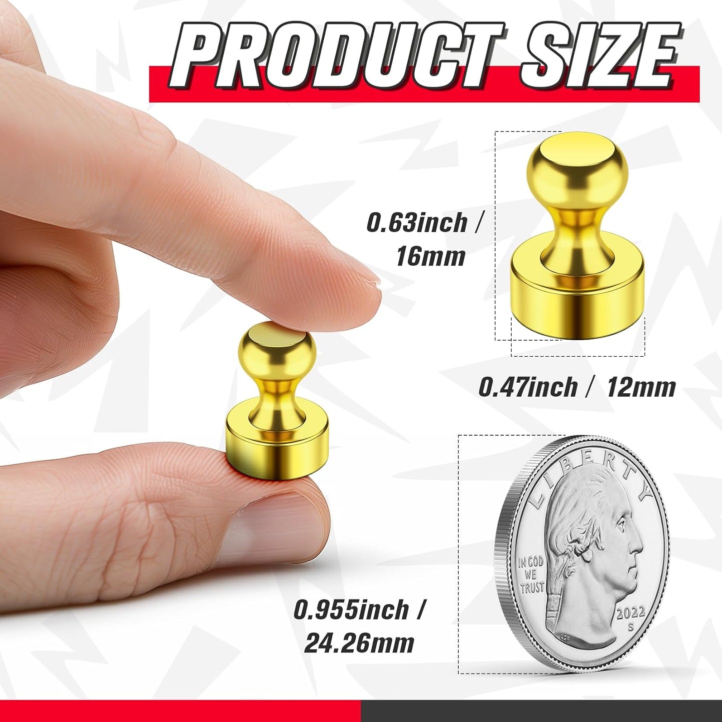 FINDMAG Gold Fridge Magnets, Small and Strong Whiteboard Magnets, Magnetic Push Pins for Adult, Refrigerator, Office Accessories, Home Decor
