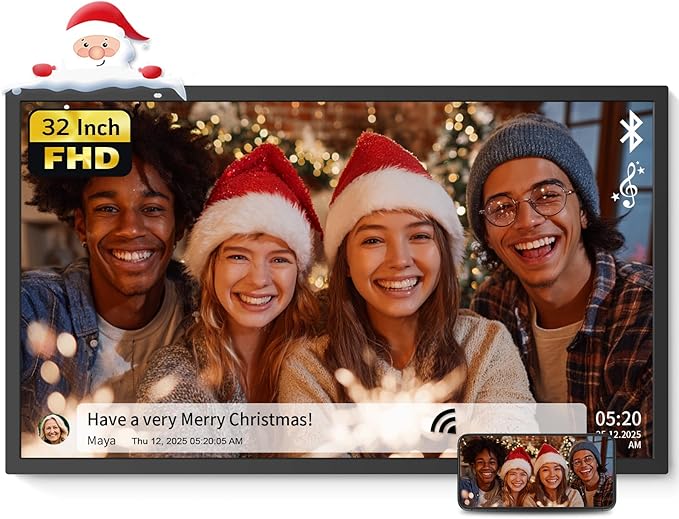 NexFoto 32 Inch Digital Picture Frame 64GB, Extra Large Digital Photo Frame 1920x1080 IPS FHD, Remote Control, Easy to Share Photos/Videos via App/USB/Email, Gifts for Mom Christmas, Black