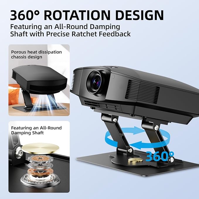 UYI Projector Stand - 30 Lbs Load Capacity Projector Mount, 360° Rotatable & Foldable Projector Stand Table, 180° Adjustable, Carbon Steel Construction, Compatible with Most Projectors (Gray-30Lbs)