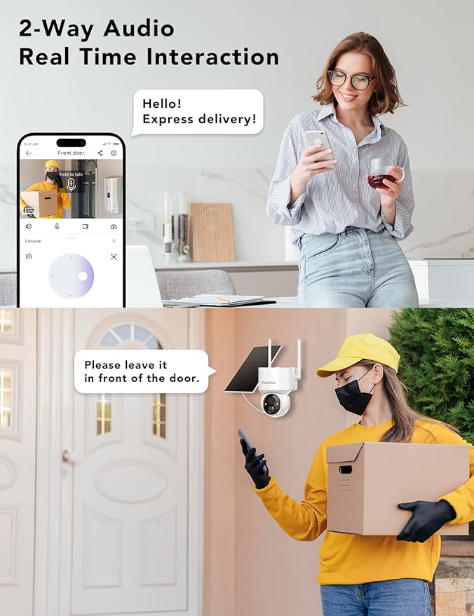 2K Solar Security Cameras Wireless Outdoor, 360°PTZ Battery Powered Cameras for Home Security, 2.4G WiFi Outdoor Camera with Color Night Vision, IP66 Waterproof, Motion Sensor Alarm, White