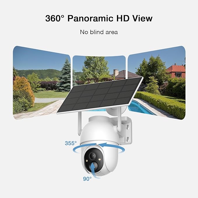 Solar Security Cameras Wireless Outdoor, 64GB Local Storage, 2K/4MP Home Security Camera System, 4-Cam Kit, 2.4G & 5GHz WiFi, AI Motion Detection, 360° View