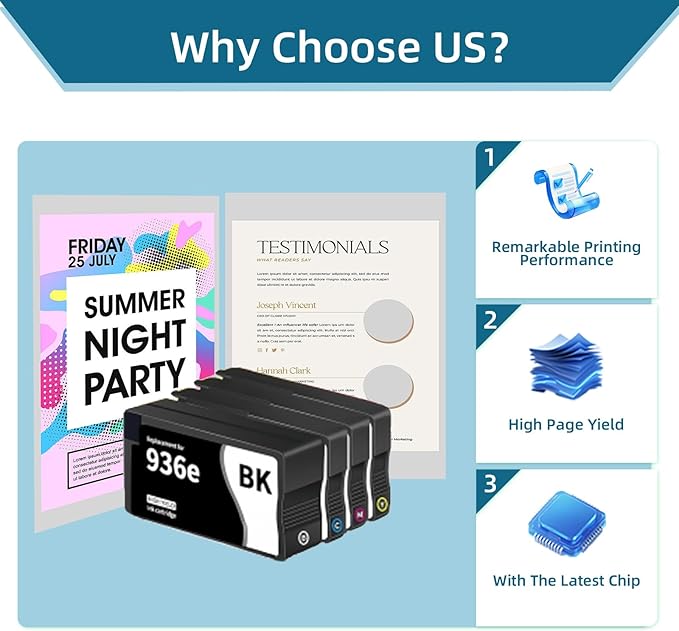 936e 936XL Ink Cartridges Combo Pack High Page Yield Compatible for HP 936 936e Ink Cartridge Work for OfficeJet Pro 9110b 9122e 9125e 9128e 9130b 9135e Wide Format 9720e 9730e (4-Pack)