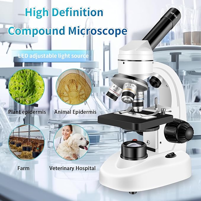 Microscopes for Adults WF10x and WF25x eyepieces Compound Microscope with Microscope Slides (Microscope)