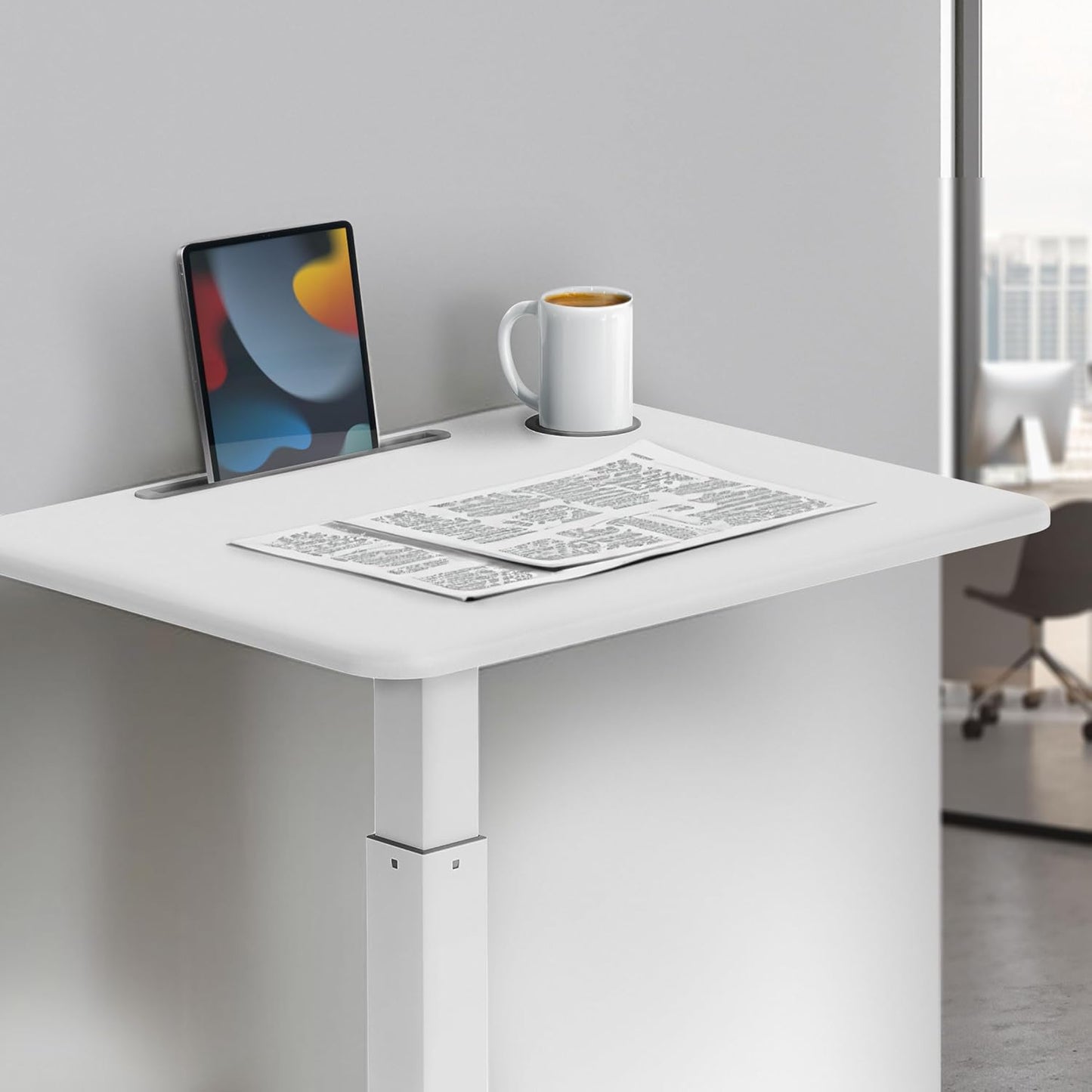 Mount-It! Laptop Cart Rolling Desk Adjustable Height with 28.5" x 22" Tabletop, Ergonomic Sit-Stand Workstation on Wheels Portable for Home Office, Dorm, Classroom, White
