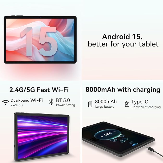Tablet 11 inch Android 15 Tablets, 24GB RAM + 128 Storage(Expandable up to 2TB), Android Tablet with Case, Octa-Core, IPS HD Display, 13 MP Dual Camera, 8000mAh, 5GWiFi, GPS, Bluetooth 5.0 (Black)