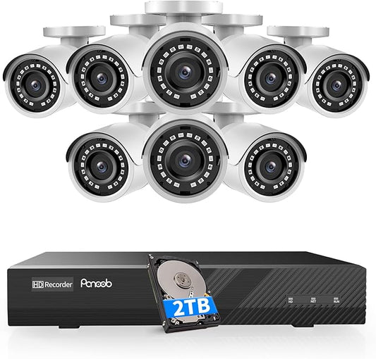 8 Channel Security Camera System, 4K 8CH PoE NVR 2TB HDD, 8PCS 5MP Wired Outdoor Surveillance IP PoE Cameras, Human Detection, Remote Access, Built-in mic,100ft IR Night Vision, PB37F0808-5M