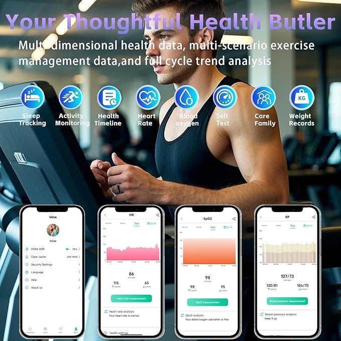 Smart Ring for Men Women – Fitness Tracker Ring with Heart Rate, SpO2, Blood Pressure, Sleep Monitoring, Step & Calorie Counter, No Subscription Fee, iOS & Android Compatible (Black, 12)