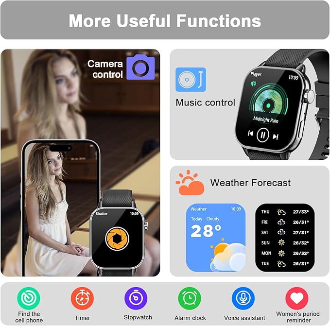 Smart Watch for Men Women, 1.85'' AMOLED HD Fitness Watch with 120+ Sports Modes, Bluetooth Call/Heart Rate/Sleep Monitor/Pedometer, Smartwatch for Android iOS, IP68 Waterproof, Black